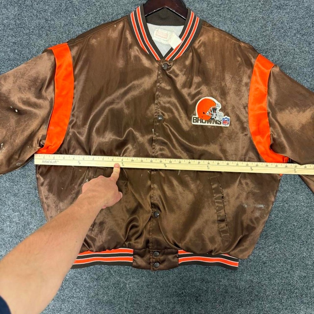 Vintage 90s Cleveland Browns NFL Paint Splatter Satin Bomber Jacket Mens L - Picture 6 of 8